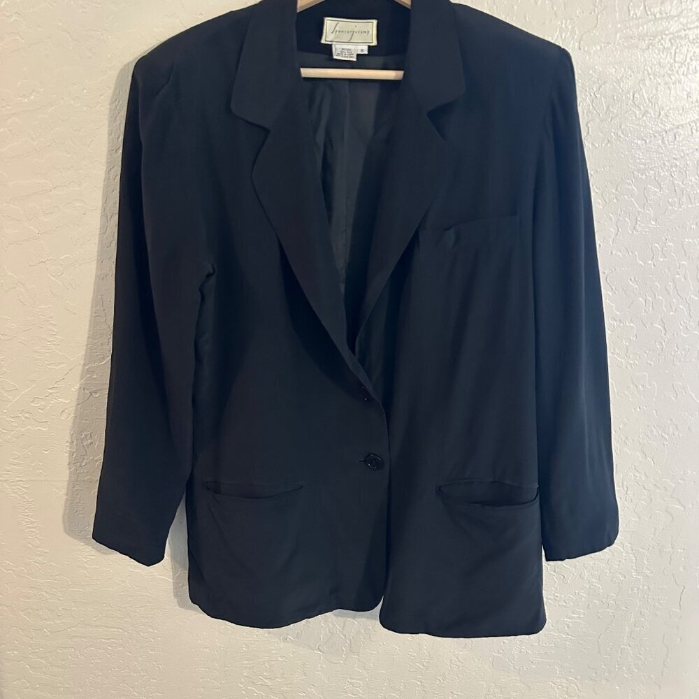 Y Spenser Jeremy 100% Silk Vintage Black Three Button Collared Blazer